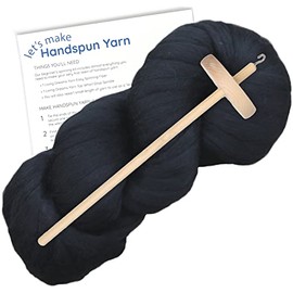 Learn to Spin - Beginner's Spinning Kit with Drop Spindle and Merino Pencil Roving. Choose Your Color and Make Yarn! Color: Black