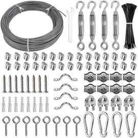 30 m Wire Rope Stainless Steel, 172 Pieces Φ2 mm PVC Coated Steel Cable Kit, Rope Tensioner Stainless Steel Rope Clamps, Trellis Steel Cable Curtain with Eyelets, M4 Turnbuckle and Cable Ties, for