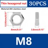 Ctyjia 30 PCS Hex Thin Nuts M8 Locking Nuts, 304