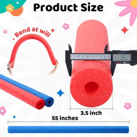 Hanaive 2 Pack 55 Inch x 3.5 Inch Jumbo Pool Noodles Floating Pool Noodles Foam Tube Extra Large Hollow Swim Noodles Floats Heavy Duty for Adults Swimming Craft Projects(Blue, Red)