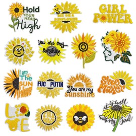 Attuslla Pack of 15 Sunflower Appliqué Flowers Orange Iron-On Patches Embroidered Patches for T-Shirt Jeans Bags Clothing