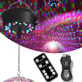 Remote RGBW Rotating Disco Ball Motor,5-10RPM Adjustable Speed Light Up Spinner 23 LED for 6~15" Mirror Rotator for Birthday Party Decor (Not Included Ball)
