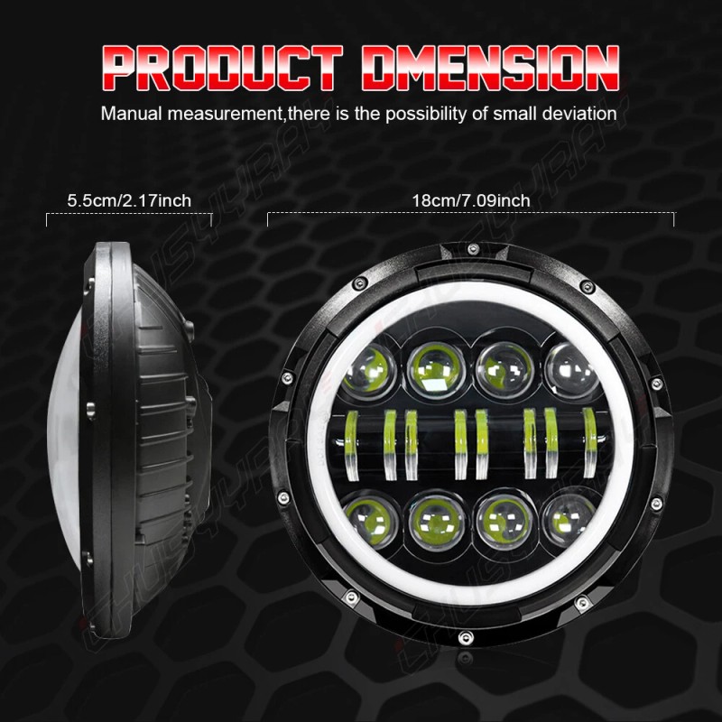 CHUSYYRAY Pair 7" Inch Round LED Headlights Angle Eyes DRL