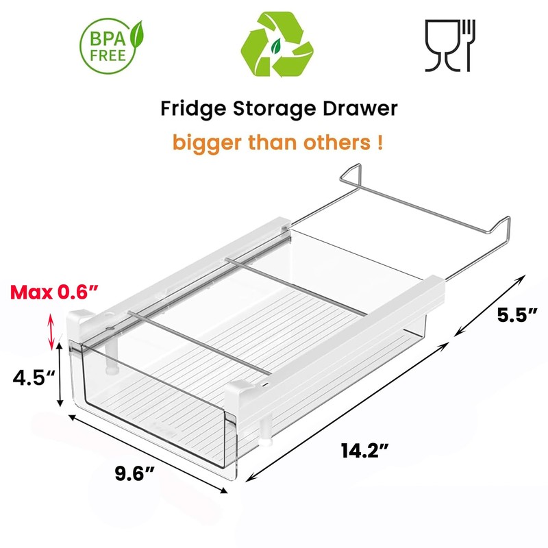 vacane Deeper Refrigerator Drawers, Adjustable Refrigerator Shelf 14-19.5 Inches Large