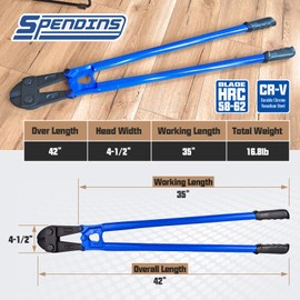 SPENDINS 42 IN Bolt Cutter with Drop Forged CRV Alloy Steel Blades,with Ergonomic Handle,Heavy Duty Metal Cutter for Rebars, Chains, Locks, Wires, Bolts, Fence.