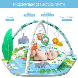 ZFDEBY Baby Gym Play Mat, 8-in-1 Tummy Time Mat & Activity Gym Mat Ball Pit with Detachable Toys, Washable Infant Play Mat for Visual, Hearing, Sensory, Motor Development, Newborn Baby Toys Gift for Toddler 0-3-6-9-12 Months Easy to Install