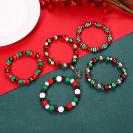 BSJELL Christmas Bracelets Beaded Christmas Tree Bracelet Xmas Tree Charm Stretch Bracelet Christmas Holiday Costume Party Jewelry Decorations Gifts