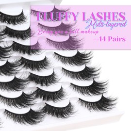 Losha Lashes Fluffy Cat Eye Lashes 14 Pairs False Eyelashes 6D Volume Faux Mink Lashes that Like Lash Extensions Soft Reusable Fake Eyelashes (704-14P)