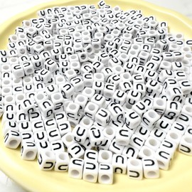 Sunrica 500Pcs Vowel Letter Beads U 6X6mm Individual Square Alphabet Beads for Charms Bracelets Making