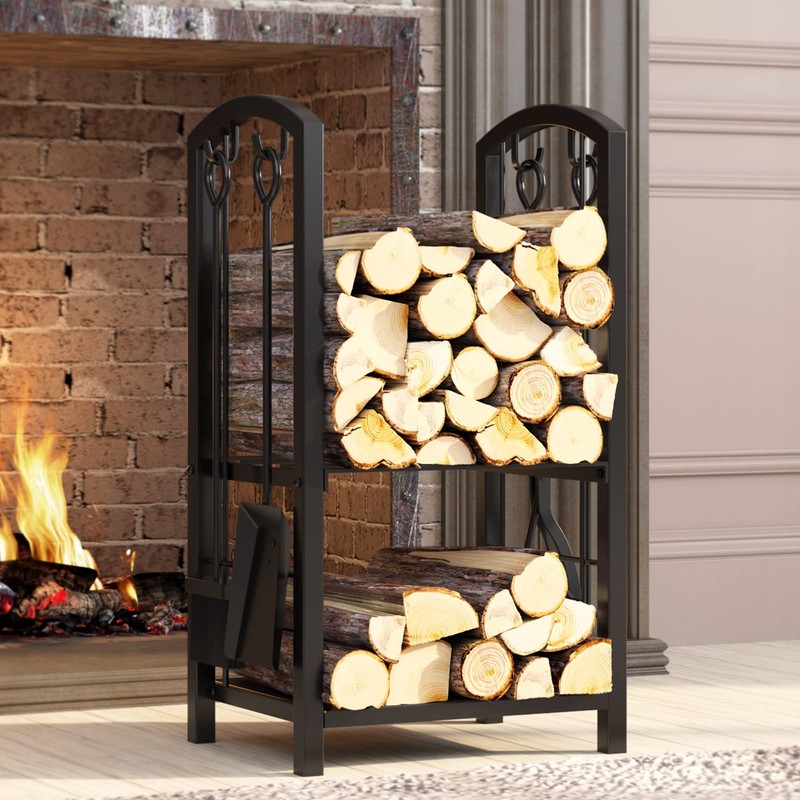 Fire Beauty Fireplace Firewood Log Rack 5-Piece Storage Logs Holder
