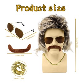 80s Outfit Men's Wig 5, Black Wig Men, 80s Outfit Wigs Sunglasses Necklaces Beard Men & Rings for Theme Party 80s Outfit Cosplay Costume Parties