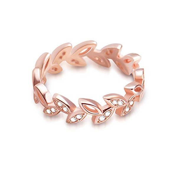 GNOCE Rose Gold Women's Band Rings Leaf Wrap Ring Bands