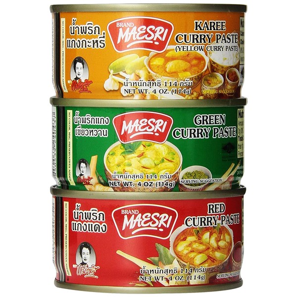 6 Can (4oz. Each) of Thai Green Red Yellow Curry Pastes Set