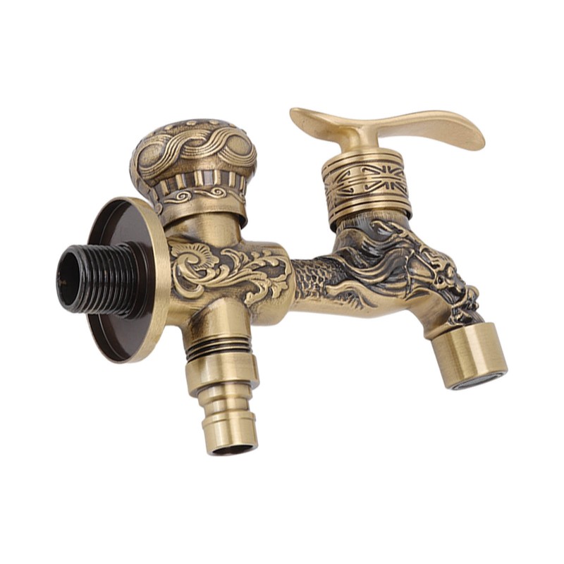 Water Tap 2 Handles 1 Hole Oil Rub Antique Dragon