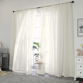 OWENIE - Cortinas transparentes de 84 pulgadas de largo, 2 paneles de corte transparente marfil para recámara/sala de estar, cortinas de gasa con bolsillo para barra, 2 piezas, cada una de 42 pulgadas