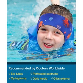 MoKo Swimming Headband for Kids, Cute Swinmmers Headband Ear Band for Kids Keep Water Out Waterproof Ear Protection Band for Bathing Swimming Ear Band for Kids Age 1-3 S Size, Blue Octopus