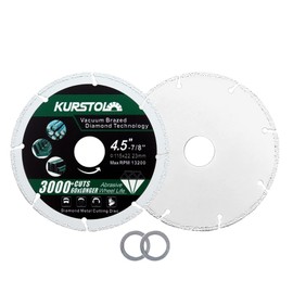 KURSTOL Diamond Metal Cutting Wheel - 2pcs Diameter 4-1/2" (115mm) Vacuum Brazing Cut off Wheel with a Reducer Washer 7/8"-5/8" Diamond Blade for Rebar Angle Iron Sheet Metal Stainless Steel Cutting
