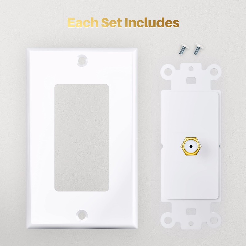 GearIT 4-Pack Coax/Coaxial F-Type Wall Plate, Single Gang for TV