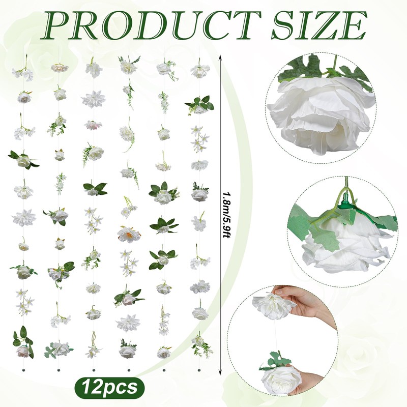 12 Pcs 70.8 Ft Hanging Floral Garland Silk,Boho,White