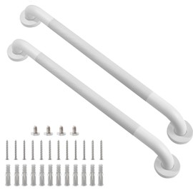 Rackickyer Shower Grab Bar, 2 Pack 24 Inch White Bathroom Grab Bar, 1.25" Diameter 304 Stainless Steel Anti-Slip Grab Bars for Bathtubs and Showers, Handicap Shower Grab Bar for Seniors Elderly