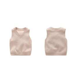 PTPUKE Baby Boys Girls V Neck Comfort Knitted Sleeveless Pullover Sweater Vest Beige