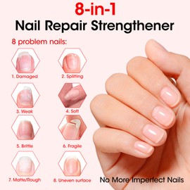 Gellen Nail Strengthener, 4-IN-1 Nail Repair Growth Hardener Protein Treatment for Thin Weak Brittle Damaged Imperfect Nails, Air Dry Keratin Nourish Nail Care, Cherry Blossom Scent