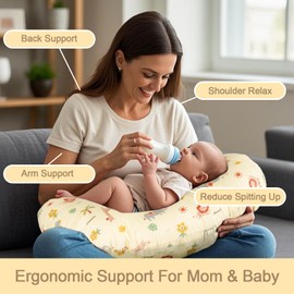 Nursing Pillow, Breastfeeding Pillows with Standard Size Removable Cover, Breast Feeding Pillow with Breathable Filling, Ergonomic Nursing Essentials for Bottle and Breastfeeding- Animal Yellow
