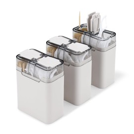 Realand 2 in 1 Toothpick & Floss Pick Holder Dispenser, 3Pcs Toothpick Holder with 360 Toothpicks & 90 Floss Sticks, Floss Pick Dispenser Toothpick Case for Home Travel