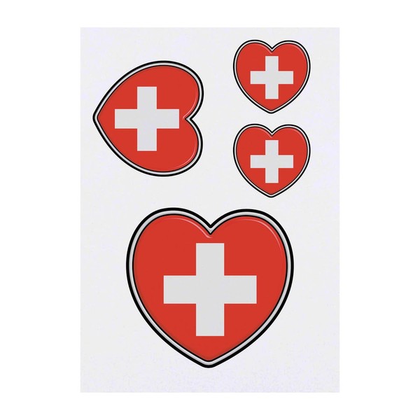 4 x 'Switzerland Flag Heart' Temporary Tattoos - Water Resistant,