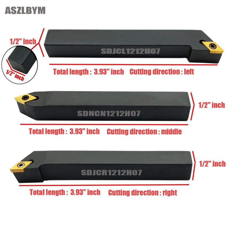 ASZLBYM 3PCS 1/2" CNC Lathe Carbide Turning Tools Indexable Holder
