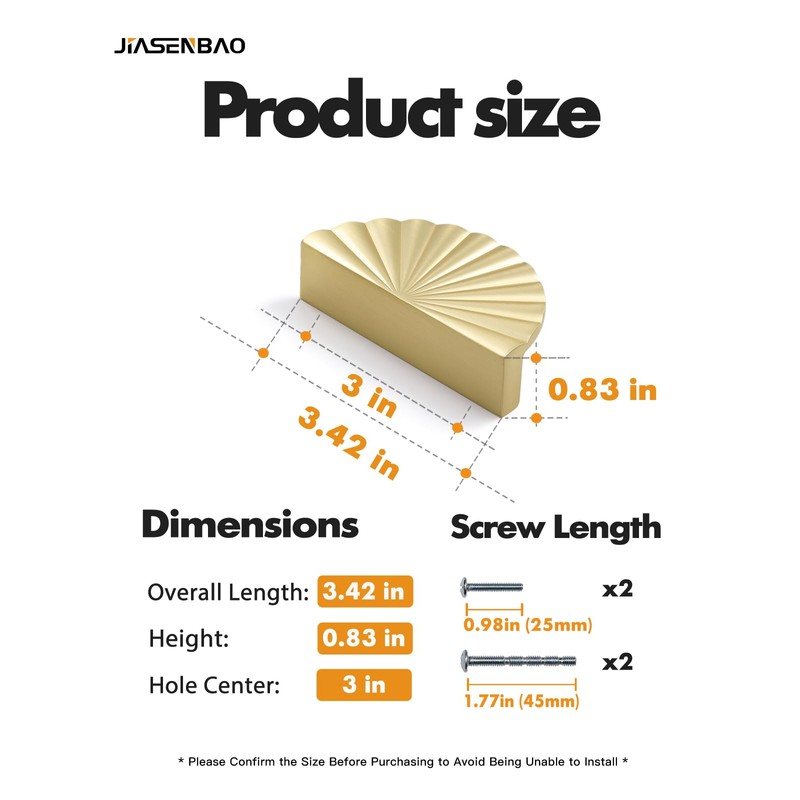 JIASENBAO 5 Pack Brushed Gold Cabinet Pulls 3" Hole Center
