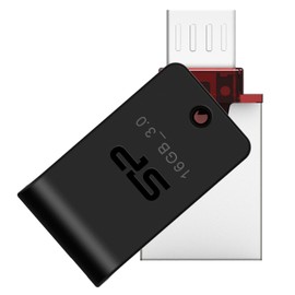 Silicon Power 16 GB Mobile X31 USB 3.0 MicroUSB OTG Dual Flash Drive for Android Smartphone and Tablet, Silver/Black