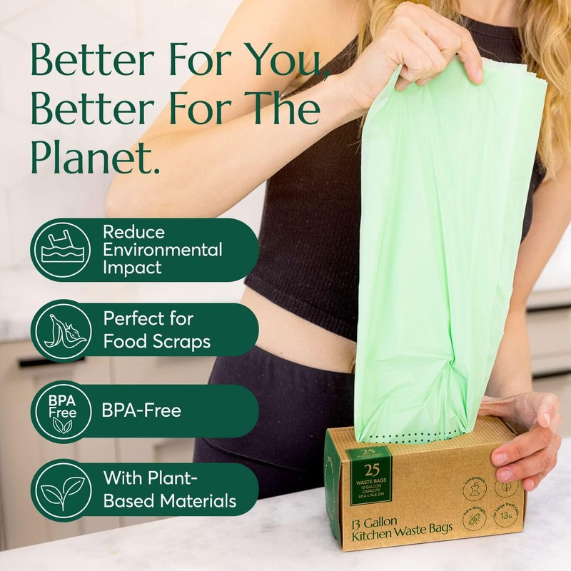 Cleanomic Compostable* 13 Gallon Trash Bags with Drawstring (2 Pack,