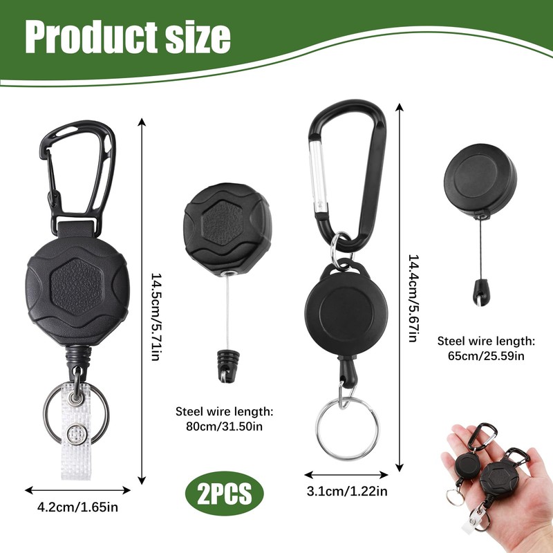 Pack of 2 Extendable Key Rings with 60 cm Retractable