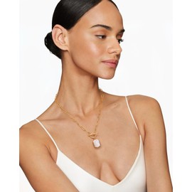 CANEVINKA Elegant 18K Gold Plated Baroque Square Pearl Necklace for Women with Fashionable Paperclip Chain Shell Pendant Jewelry Gift for Her