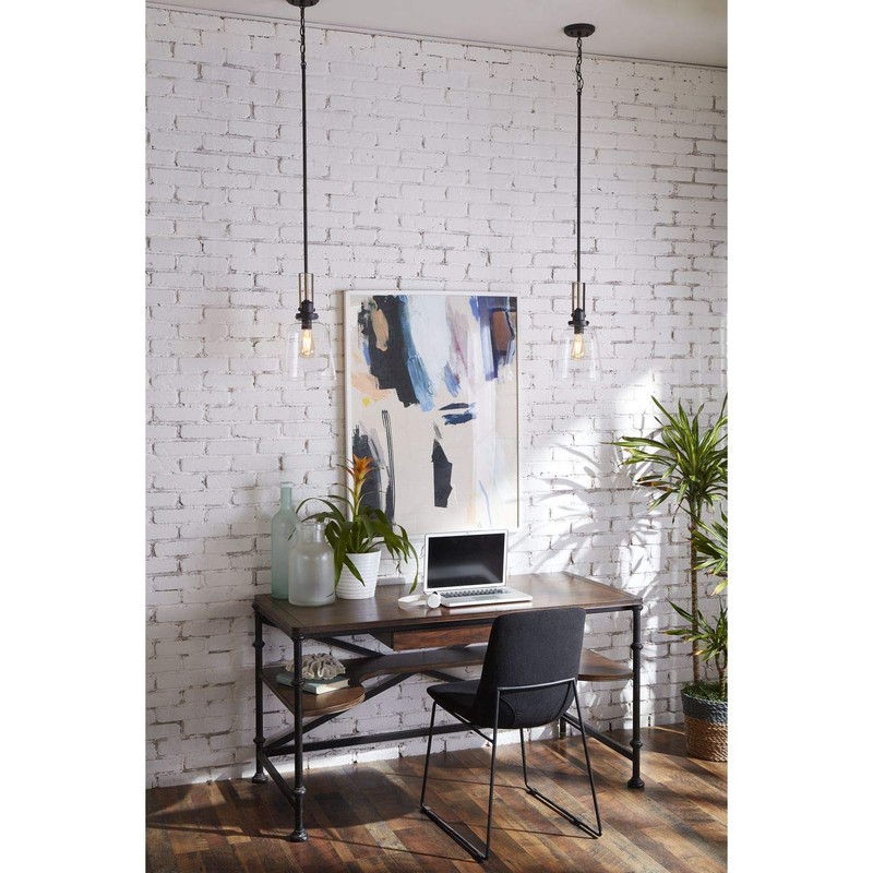 Rushton Collection 1-Light Graphite Clear Glass Industrial Hanging Pendant Light