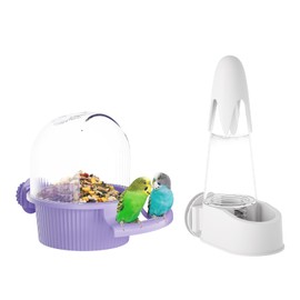 No Mess Bird Feeder Water Dispenser Set, Automatic Hydration, Bird Cage Accessories for Cockatiels Parrots Lovebirds Canarys Finches Budgies and Other Small to Medium Sized Birds (Purple + White)