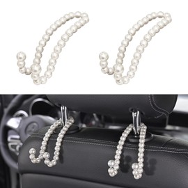 SWQS 2 PCS Purse Hook for Car, Elegant Pearl Car Seat Headrest Hooks for Purses and Bags, Cute Bag Holder Seat Back Hanger Storage Organizer, Universal Automotive Decoration Accessories for Women Girl