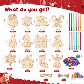 Vyntra Wooden Pendant Christmas for Painting, 72 Pieces Wooden Crafts Christmas Tree Decoration Wooden Christmas Decoration Crafts for Toddlers DIY Crafts Christmas Tree Hanging Decoration
