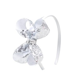 Amybasic Sparkly Sequin Hair Bow Headbands - Boutique Ribbon Bows for Girls, Kids, and Women (Silver)