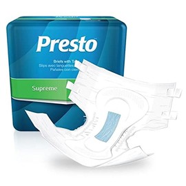 Presto Supreme Full Fit Incontinence Diapers/Briefs for Women and Men - Adult Diapers, Disposable, X-Large 59" - 64" Waist, 60/Case (4 Bags of 15)