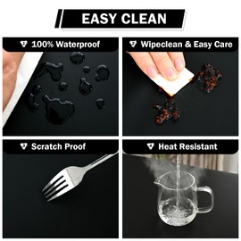vctops 100% Waterproof Pu Leather Round Table Cloth Cover, Oil Proof Wipeable Elastic Fitted Tablecloth, Windproof Washable Table Protector for Picnic, Camping, Outdoor (Black,55")