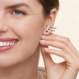 3Pairs CZ Stud Flat Screw Back Earring Studs for Women, Handmade 20G Hypoallergenic Screw Back Cartilage Helix Piercing Stud Earrings (2mm/3mm/4mm Gold, Sapphire CZ)
