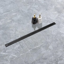 muschbath 28 Inch Ultra Narrow Linear Shower Drain, Matte Black Extra Slim Shower Drain, 304 Stainless Steel, Easy to Install and Clean for Bathrooms (Drain Base Not Included),LSDE8-31A-28B