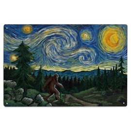 Lantern Press 6x9 Inch Wood Sign, Ready to Hang Wall Decor, Starry Night, Bigfoot