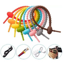 TIKA 24-Piece Reusable Silicone Cable Ties Set - Rubber Twist Ties for Wires & Cords