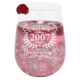 18th Birthday Gift Vintage 2007 Aged to Perfection Engraved Large Gin Glass Present for 18 Year Old Etched 590ml Stemless Gin Glass