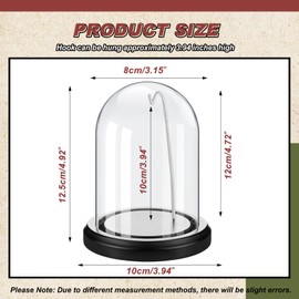 Beeveer 2 Pcs Pocket Watch Glass Display with Hooks Dome Cloche with Wood Base Christmas Decorative Showcase for Watch Plants Medals Photos Collectibles(Black,3" X 5",Dome Style)