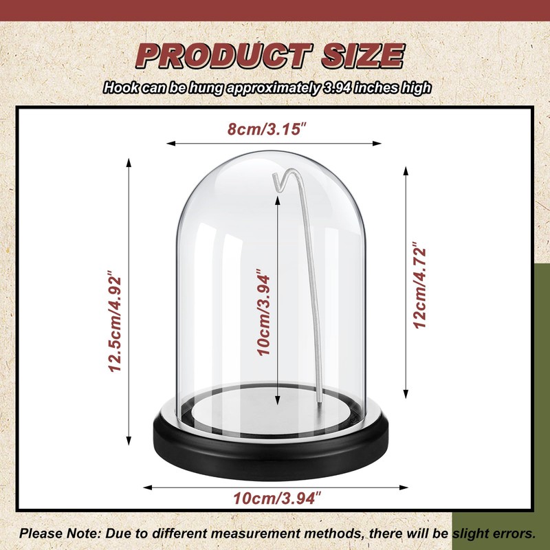 Beeveer 2 Pcs Pocket Watch Glass Display with Hooks Dome