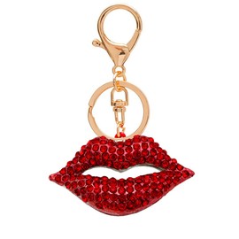 Reizteko Big 3D Hot Lips Shape Sparkling Charm Blingbling Keychain Crystal Rhinestone Pendant (gold-plated)